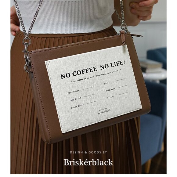 Briskerblack Handbags - Briskerblack Slogan Crossbody Bag – "No Coffee No Life" Leather Shoulder Bag